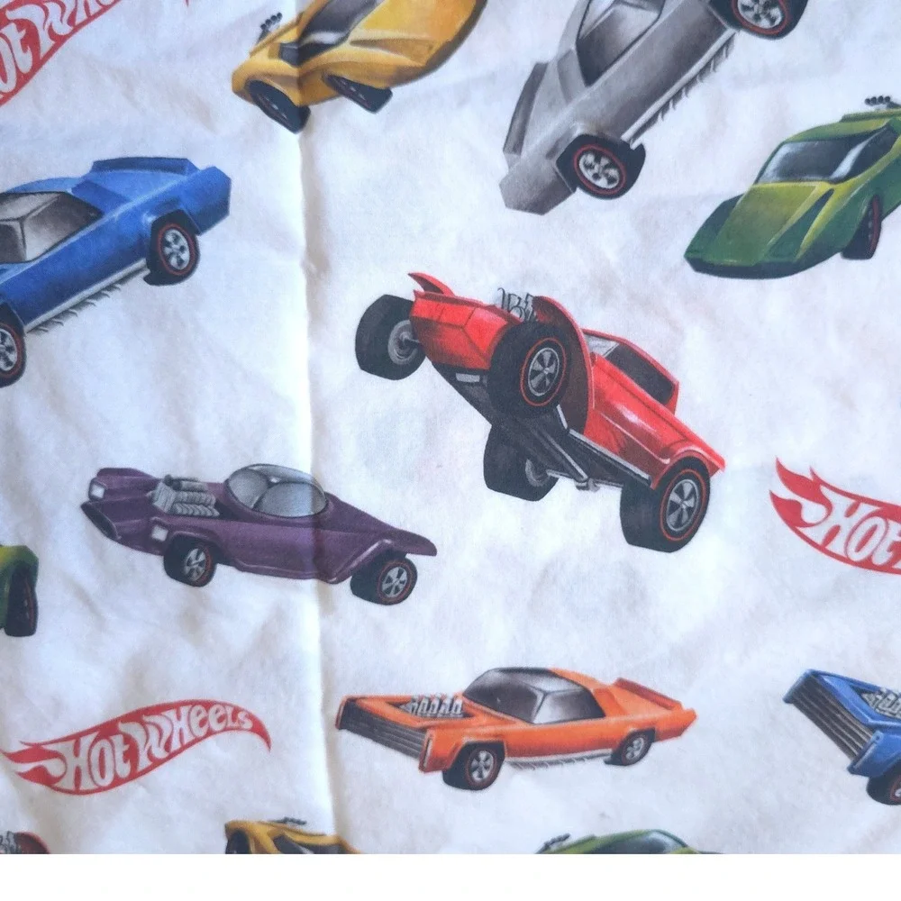 Pottery Barn Kids Hot Wheels Organic Cotton Full Flat Sheet White Racing Cars